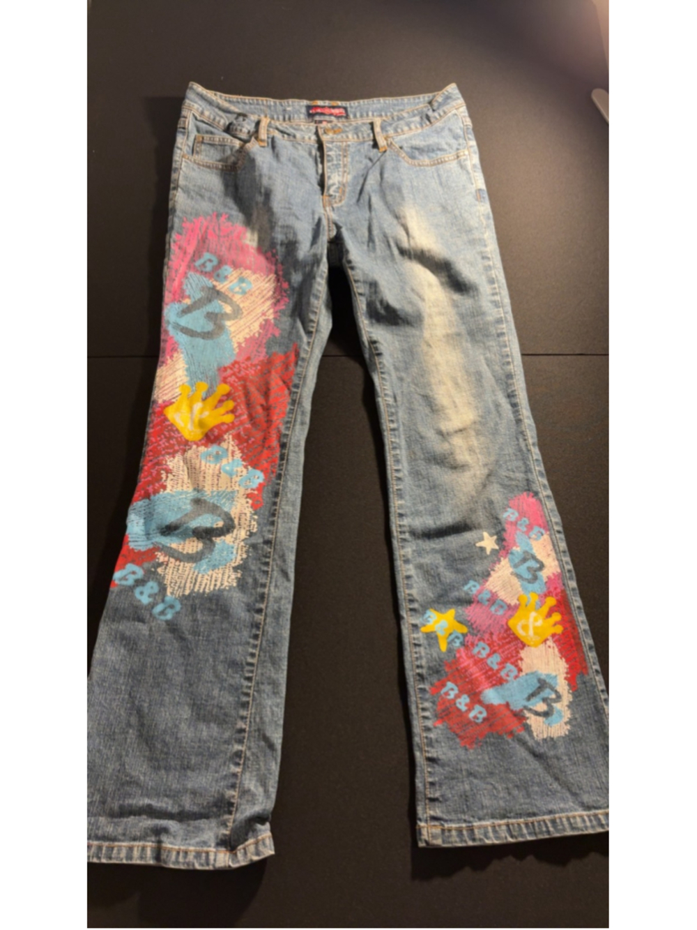Vintage Y2K Bare Score Artistic Graphic Flare Jeans Size 13